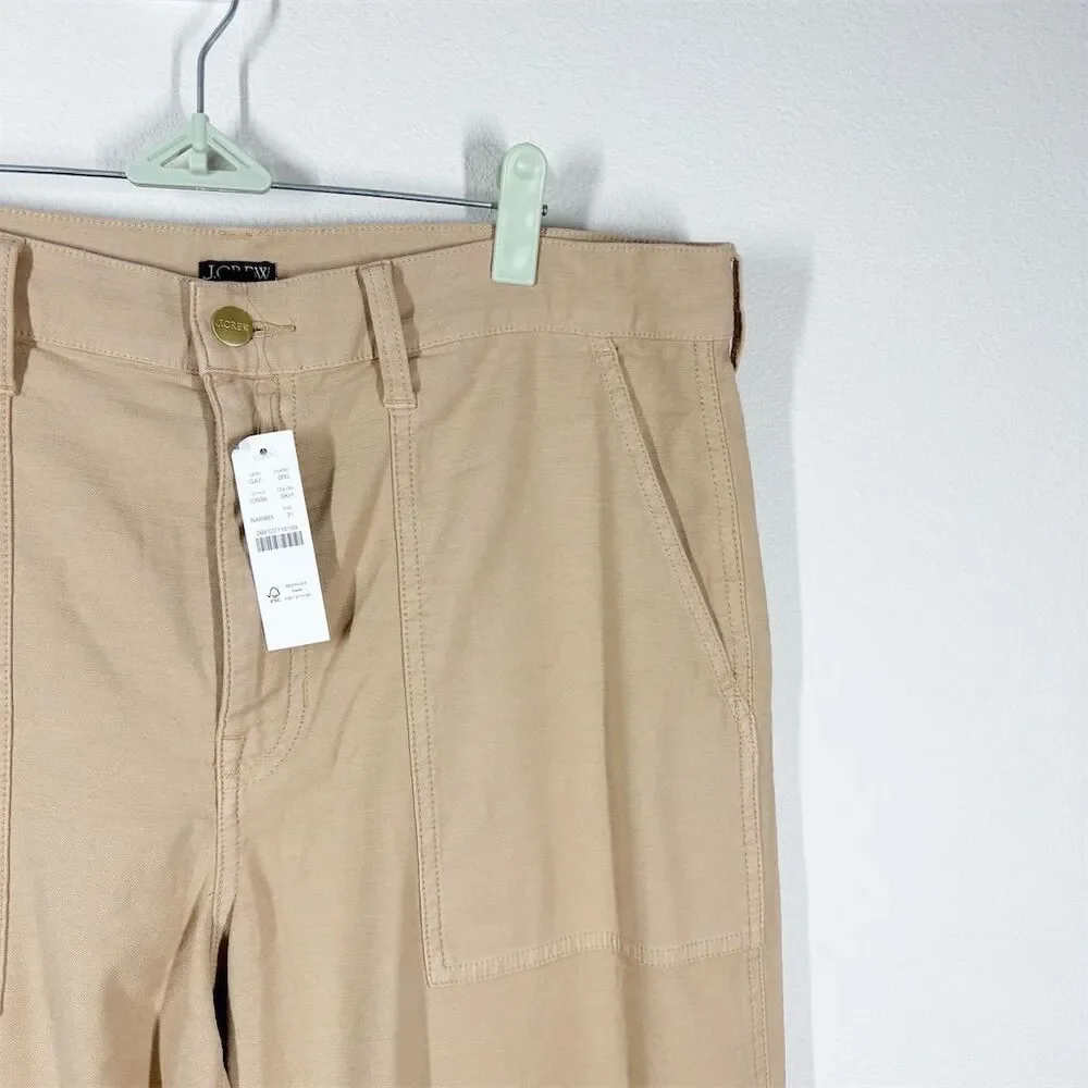 J. Crew Women's Camp Pocket Wide Leg Pant‎ Size 31 Khaki Tan Stretch Cotton NWT